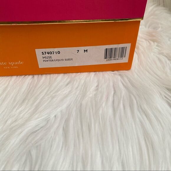 Kate Spade Muse pewter liquid suede leather sling back bow heel sandal 7 - Picture 6 of 9